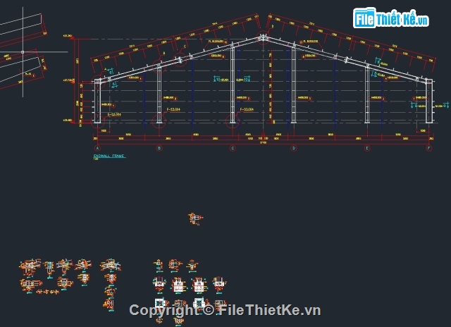 Nhà công nghiệp,bản vẽ nhà xưởng,Khung Nhà Xưởng Công nghiệp 21.7m,Khung Nhà Xưởng